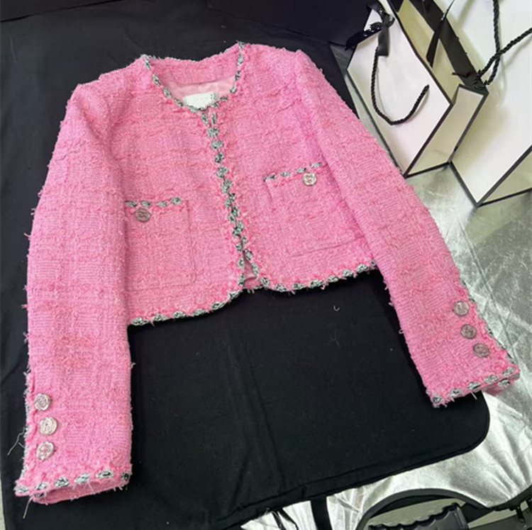 Women'S Fashion Long Coat - カスタマイズ可能なヨーロッパ女性ファッション2026春新作長袖ポケット付きピンクツイードコート