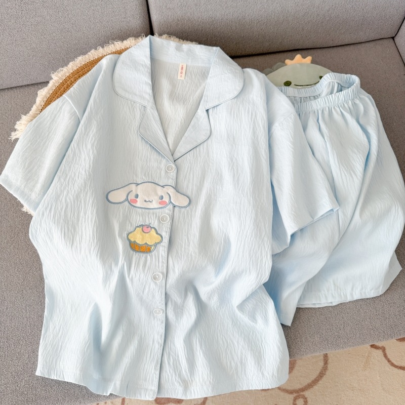 Women'S Fashion Pajamas - アニメマイメロディ夏の女性のパジャマセットシナモロールサンリオ Tシャツショーツラペルかわいい女の子パジャマファッションレジャーホームウェア
