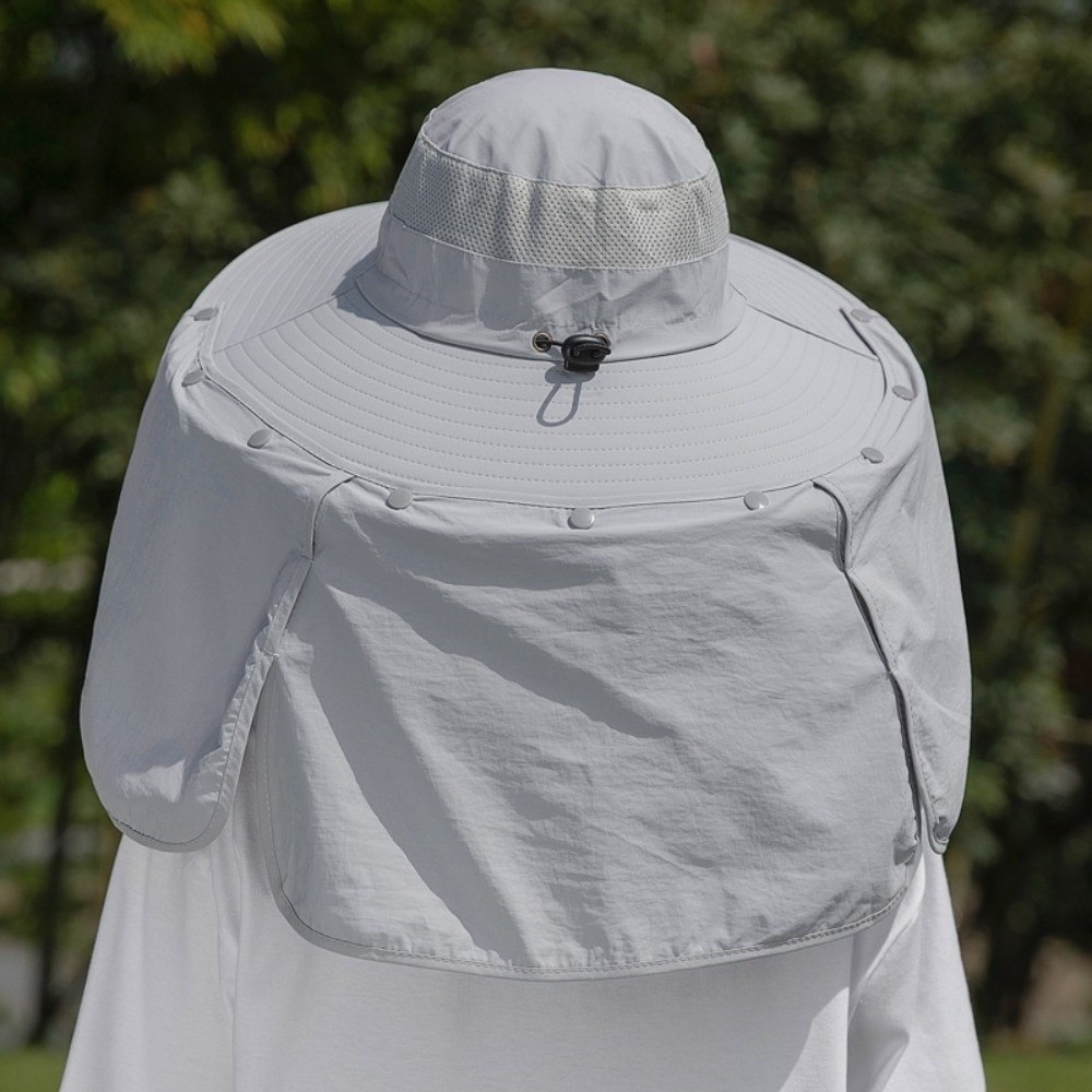 Bucket Hat Women - シンプルな布製男性用サンハット、ネックプロテクション付き、取り外し可能なショール、女性用バイザーキャップ、ストラップ付き、紫外線防止、夏用バケットハット、ビーチ用