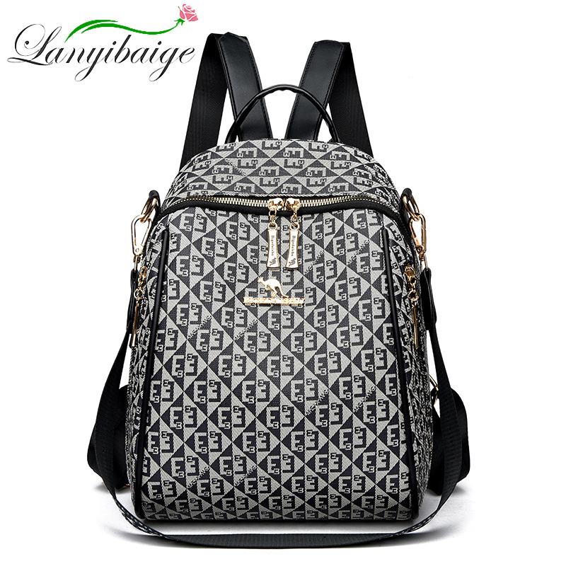 Women'S Fashion Backpack - 女性のレトロなレタープリントのショルダーバッグ,有名なデザイナーのバックパック,大容量の学生バッグ,新しいファッション,2024