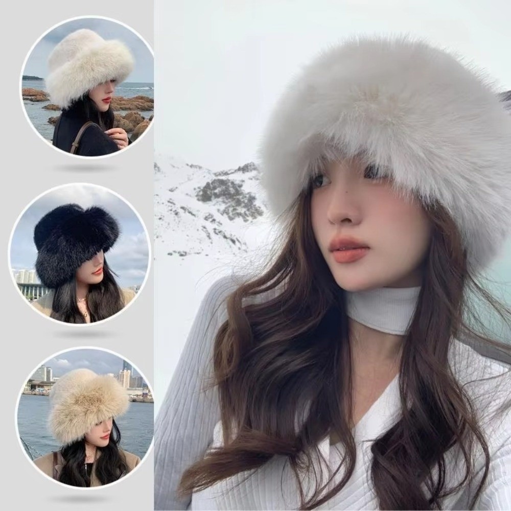 Bucket Hat Women - ファッション帽子ふわふわファー冬帽子ぬいぐるみ無地バケットハット防寒防風厚みのある漁師帽子女性女の子用