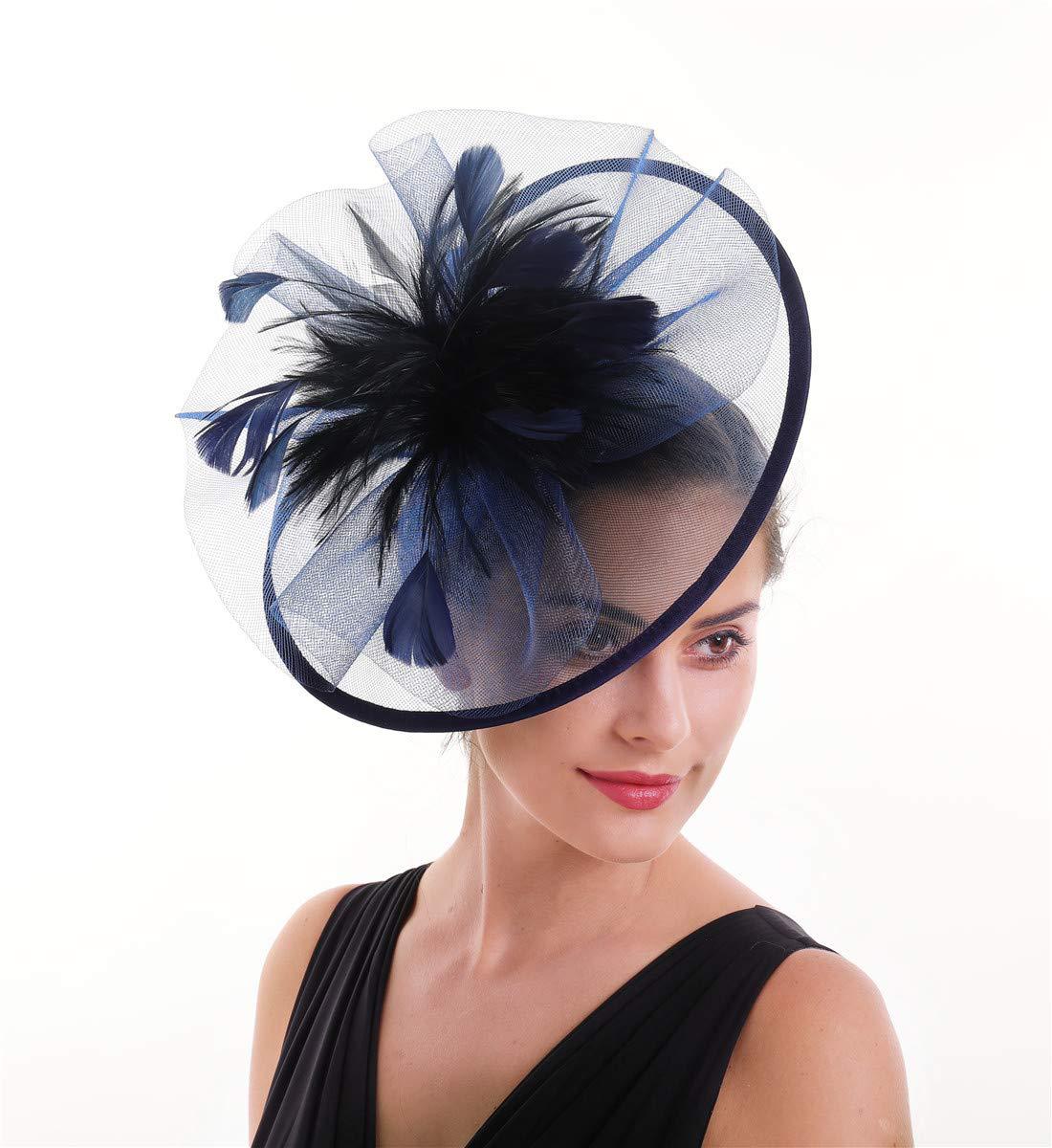 Women'S Fashion Kentucky Derby - 女性、メッシュのヘッドピース、トップフラワー、カクテルパーティー、ウェディング教会、kentuckyderby hatのフェザーズハット