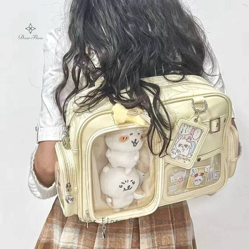 Women'S Fashion Backpack - Y2K風のかわいいイタバッグ、コンサート用大容量バックパック、ロリータガール向け透明ショルダーバッグ、DIYバッジディスプレイ、カジュアルクロスボディバッグ