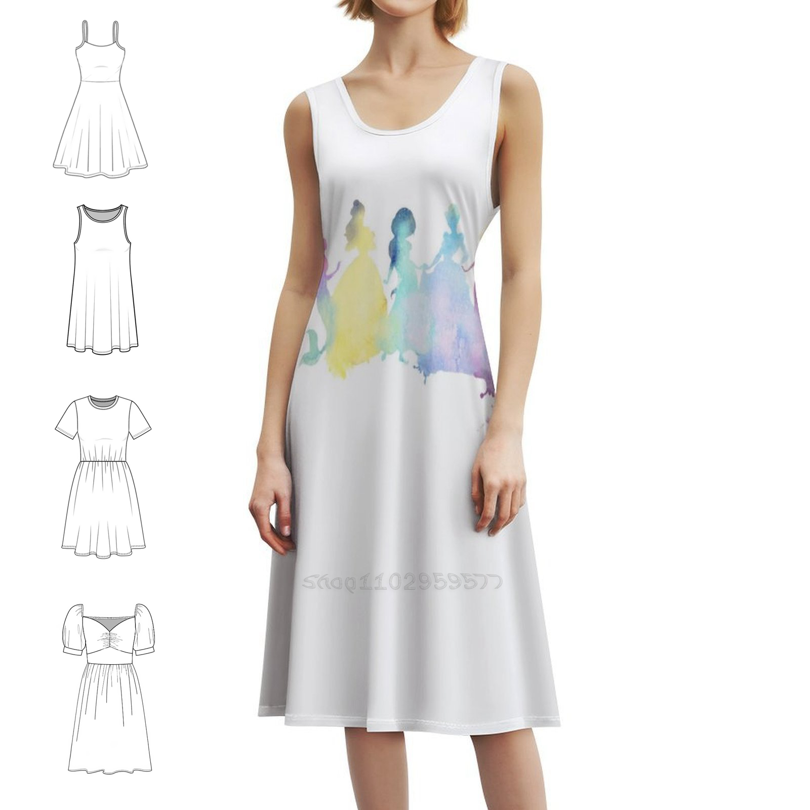 Smocked Dress Women - プリンセスの色の花柄スモックドレス女性のための春夏カジュアルドレスパーティープリンセスプリンセスベルアリエル