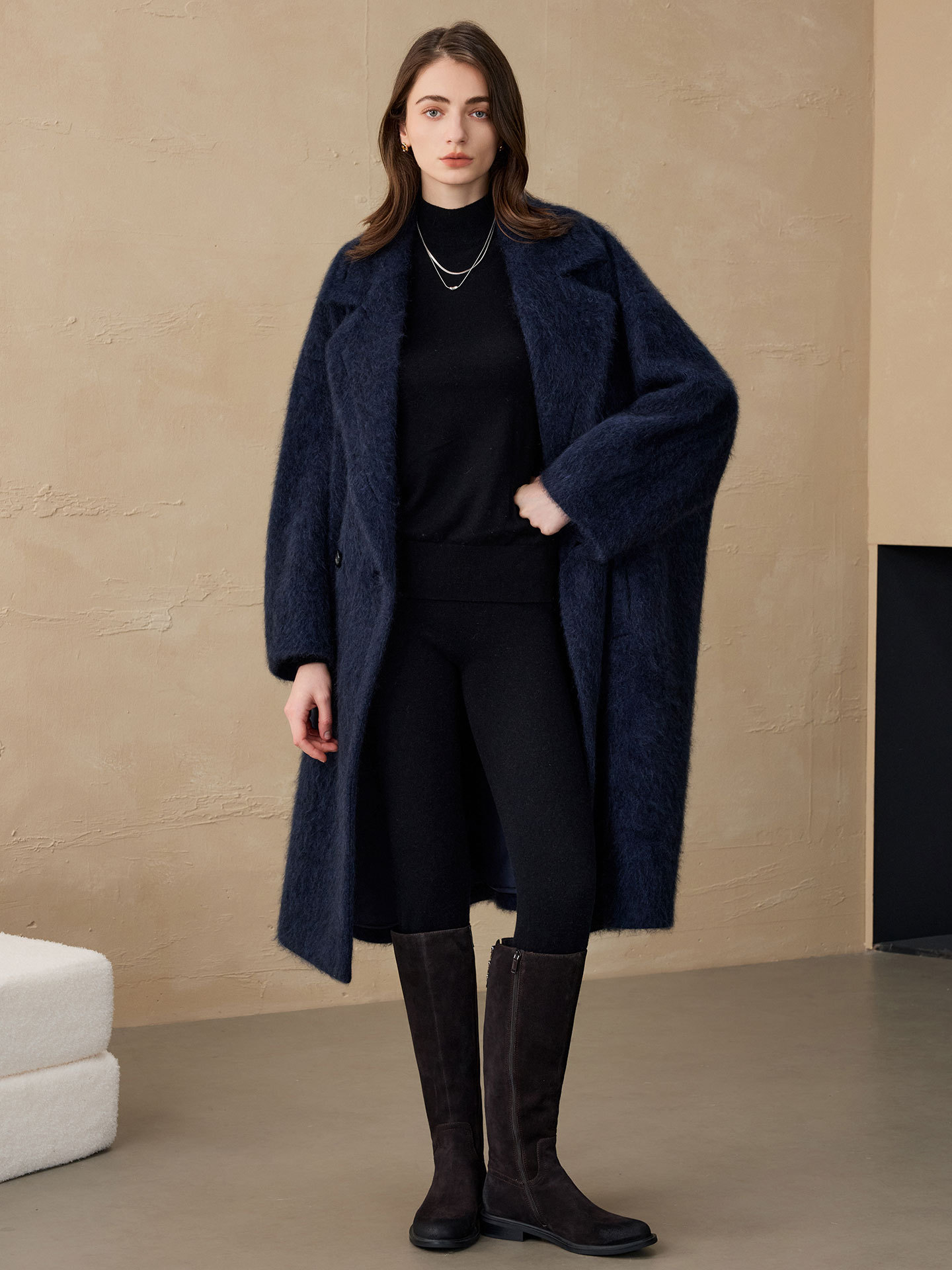 Women'S Fashion Long Coat - アリンジェントル レディース ブレザー ウール ファッション ロングジャケット