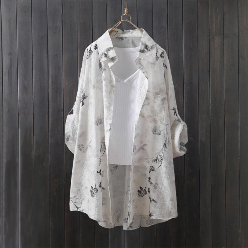 Women'S Fashion Long Coat - テンセルシャツ レディース 薄手コート ゆったり日焼け止めシャツ ミドル丈トップス お尻を覆う