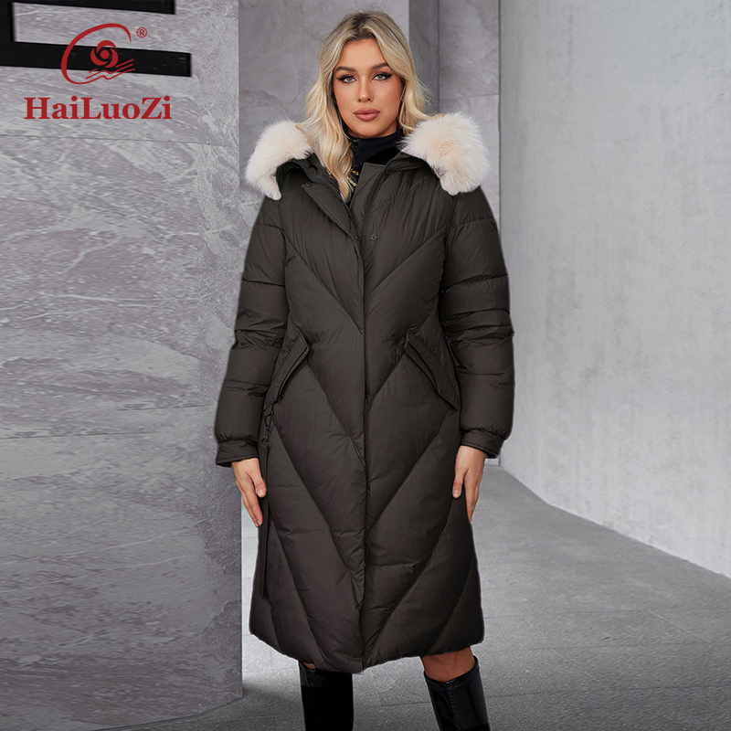 Women'S Fashion Long Coat - Hailuozi-女性用スラッシュポケットフード付きロングパーカコート、暖かい冬のジャケット、ファッション、プラスサイズ、1316、2024