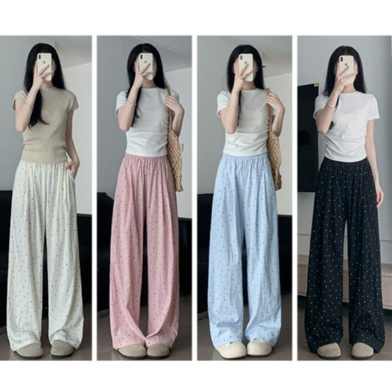 Women'S Fashion Pajamas - スリーピングパンツ女性用ズボン水玉模様無地ファッショナブルなストレートレッグパンツ通気性のあるラウンジパンツパジャマパンツ