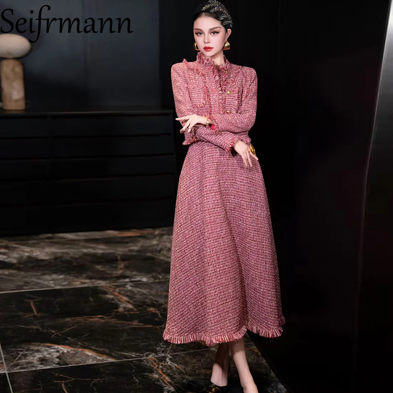 Women'S Fashion Long Coat - Seifrmann 2026 春の女性の新しいファッションラウンドネック長袖シングルブレストタッセルコート + タンクトップドレス 2