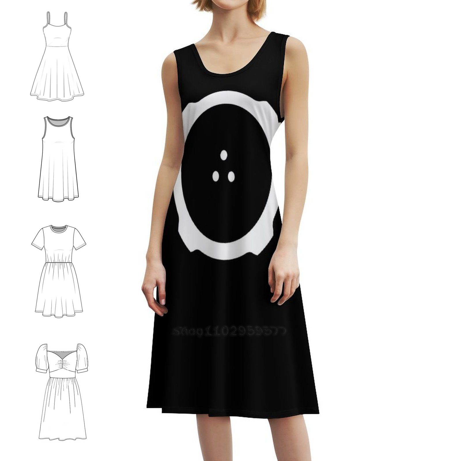 Smocked Dress Women - 攻殻機動隊ミニマルデザインライトバージョン花柄スモックドレス女性用春夏カジュアルドレスパーティー用タチコマ