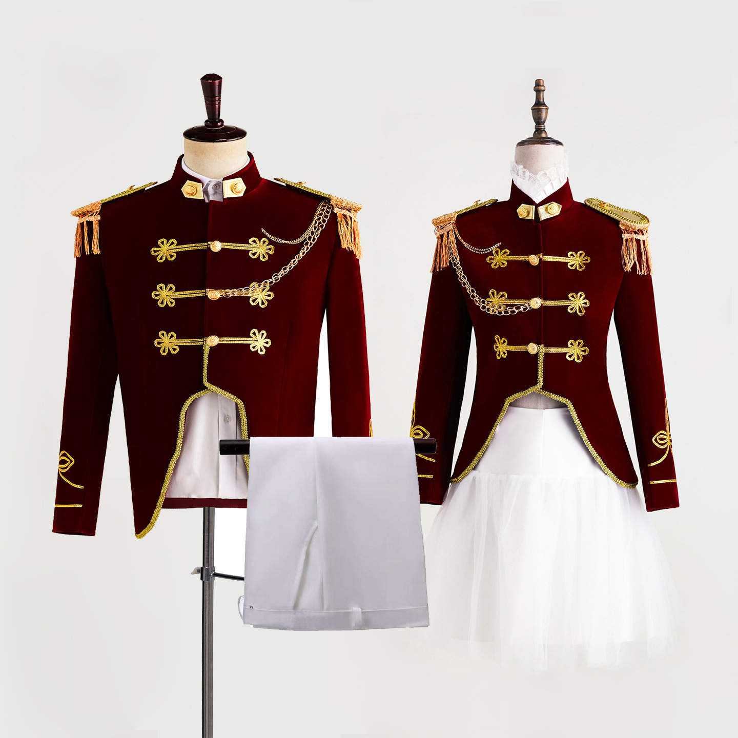 Women Fashion Jackets - ファッションネイビードレススーツ、男性と女性用、ステージポートレートスタジオ写真撮影、ネイビーオーケストラカップルパフォーマンス衣装、2ピース
