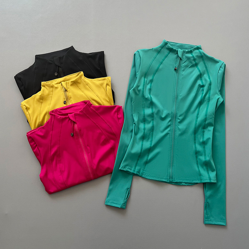 Women'S Fashion Long Coat - 女性用フルジップ長袖アスレチックジャケット、サムホール付き、スリムフィット、速乾性、ランニング、ジム、ヨガ、フィットネス、スポーツコート