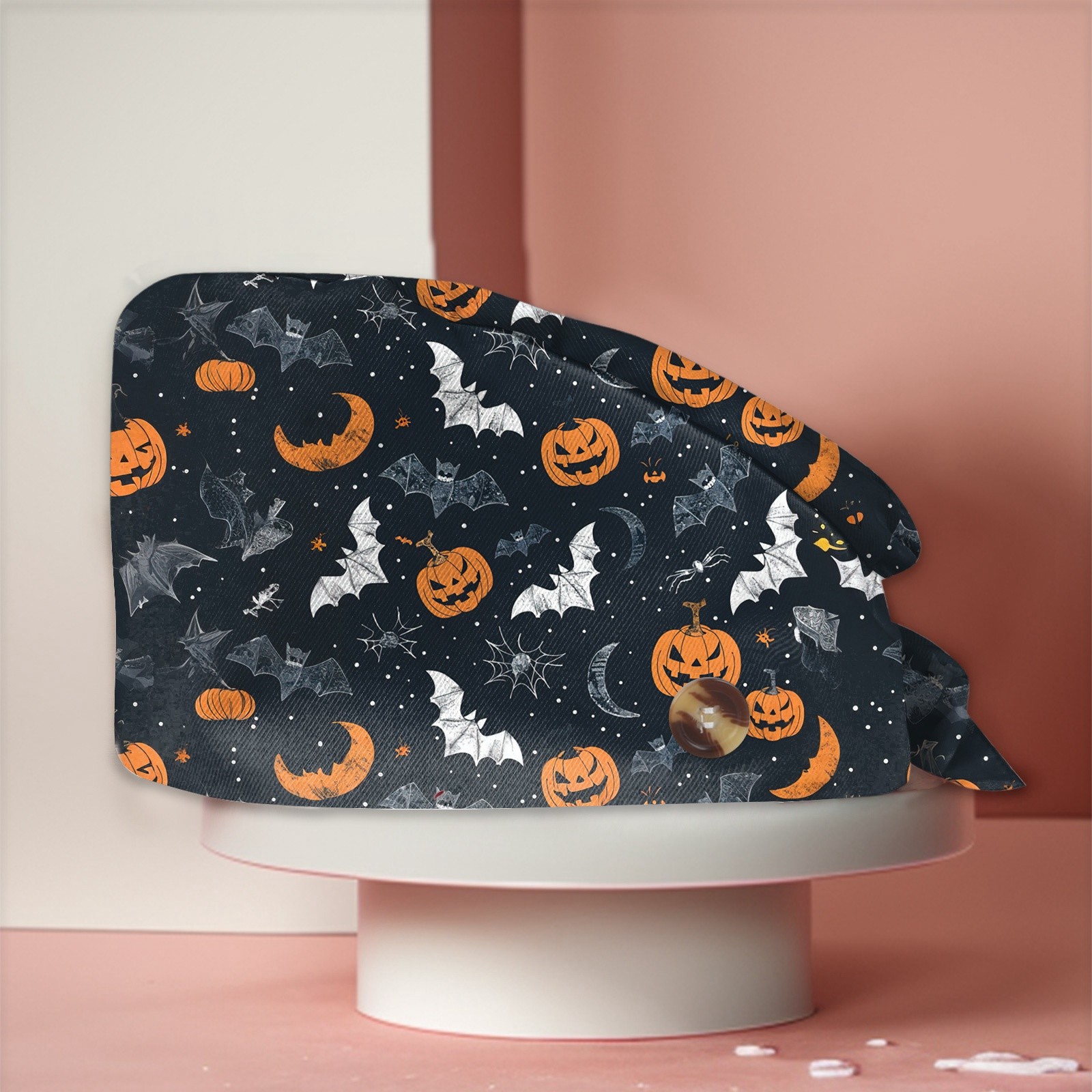 Bucket Hat Women - ハロウィンナースハットかわいい漫画プリントファッションキャップ不気味なパーティーアクセサリースタイリッシュカジュアルバケツ帽子トレンディな衣装小道具