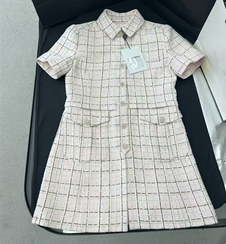 Women'S Fashion Long Coat - カスタマイズ可能なヨーロッパ女性ファッション2026春新作 半袖シングルボタンピンクツイードコートと5ポケットパンツのセット