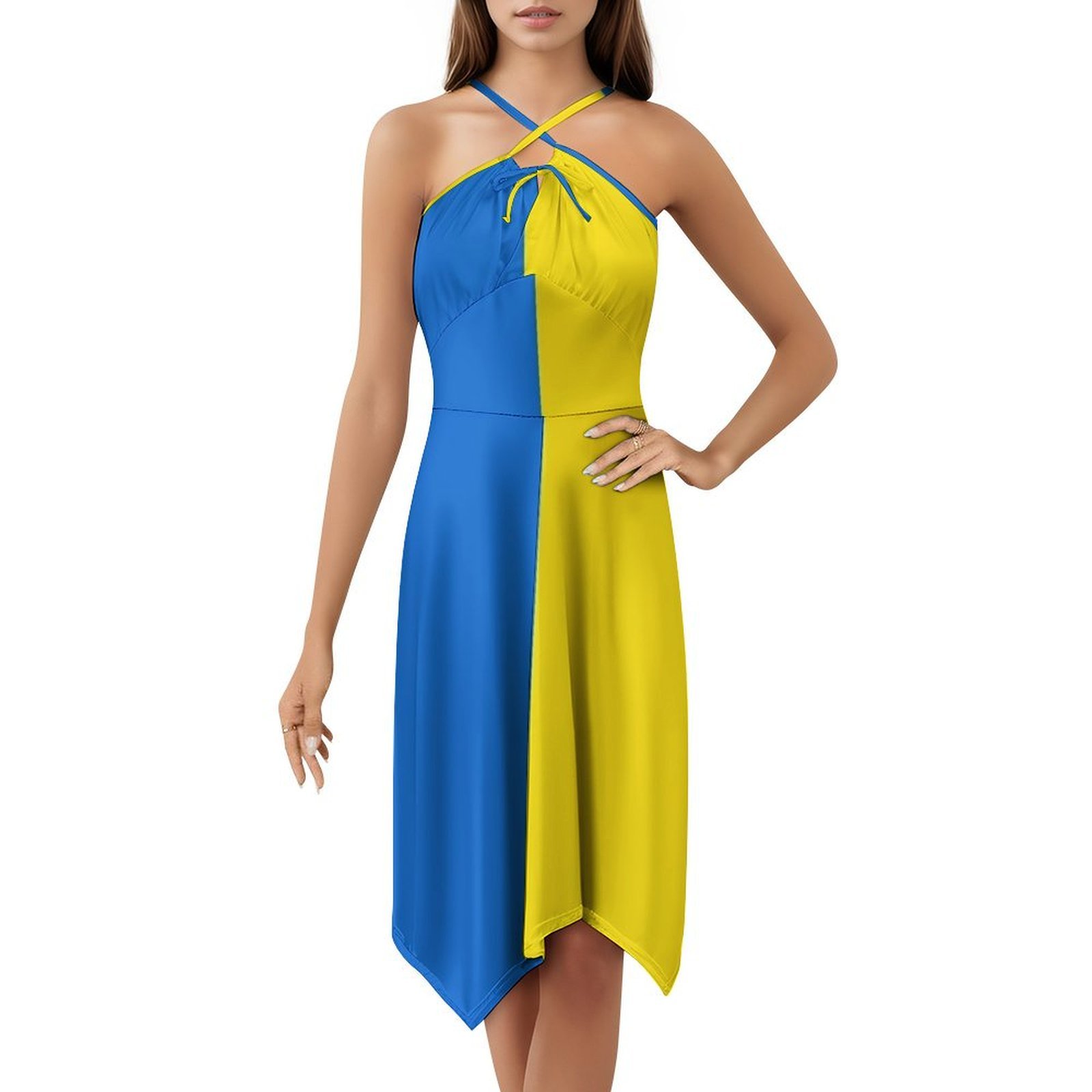 Smocked Dress Women - ウクライナ国旗花柄スモックドレス女性のための春夏カジュアルドレスパーティーウクライナウクライナ国旗ウクライナ国旗ドレス