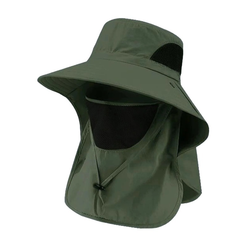Bucket Hat Women - ポリエステル製サンフィッシングハット ネックカバー付き つば広 UVカット 通気性あり あご紐付き