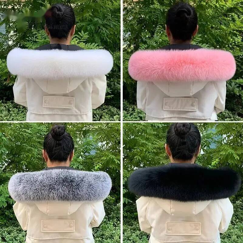 Women'S Fashion Long Coat - 100%天然毛皮の襟 冬用 本物の狐の毛皮のスカーフ 女性用 新ファッション 高級コート