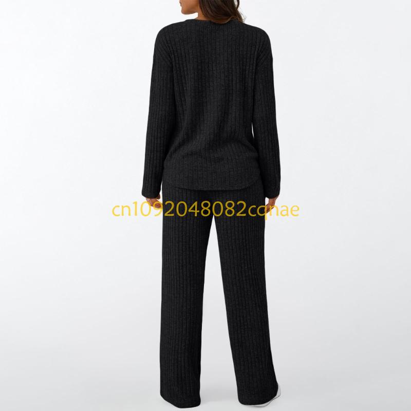 レディース 2 ピースラウンジセット秋服ヘンリーネックセータ - Women'S Fashion Pajamas のレビューと価格