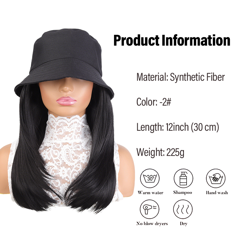 日よけ用の黒いバケットハットと合成毛の内側がカールしたヘアス - Bucket Hat Women のレビューと価格