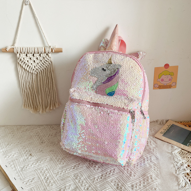 スパンコールユニコーンバックパック ピンク シャイニー 軽量 - Women'S Fashion Backpack のレビューと価格