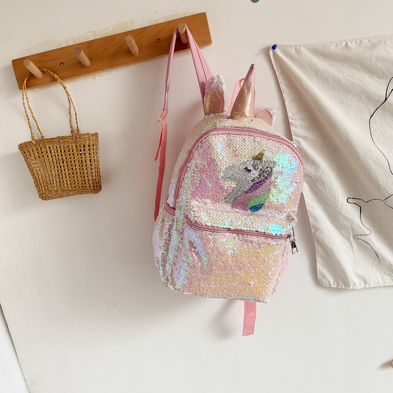 スパンコールユニコーンバックパック ピンク シャイニー 軽量 - Women'S Fashion Backpack のレビューと価格