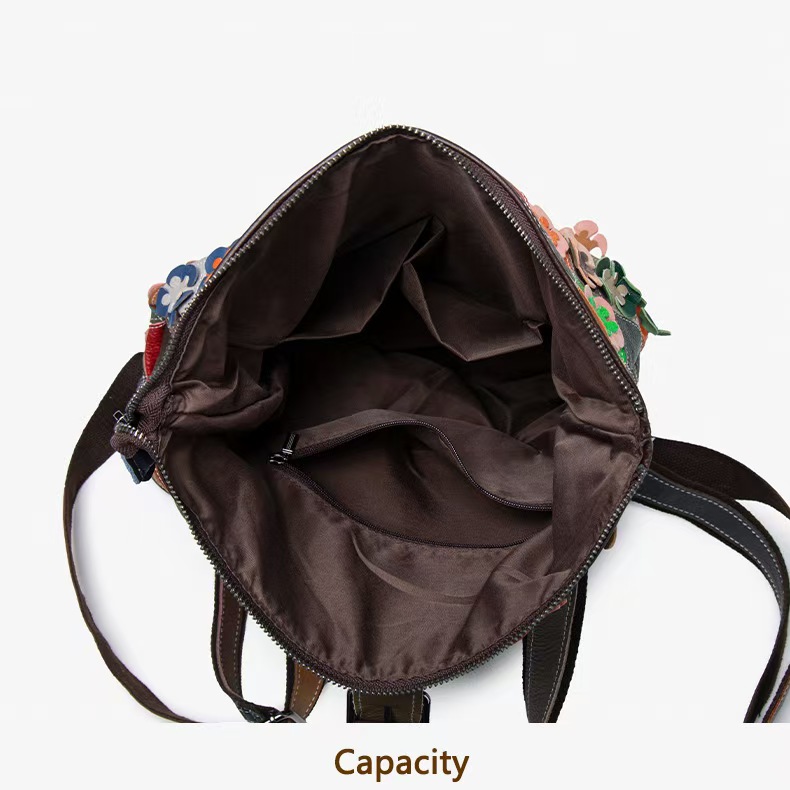 ヴィンテージ女性本革バックパックフラワーリアル牛革ショルダー - Women'S Fashion Backpack のレビューと価格