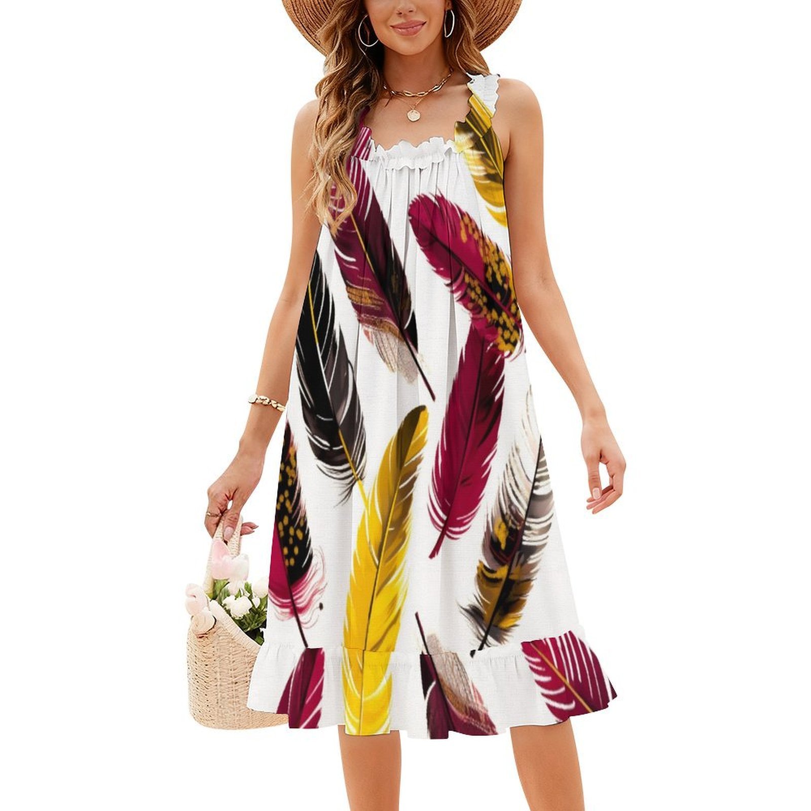 フェザーズ-ピンク アイボリー ゴールド ブラック 3 花柄 - Smocked Dress Women のレビューと価格