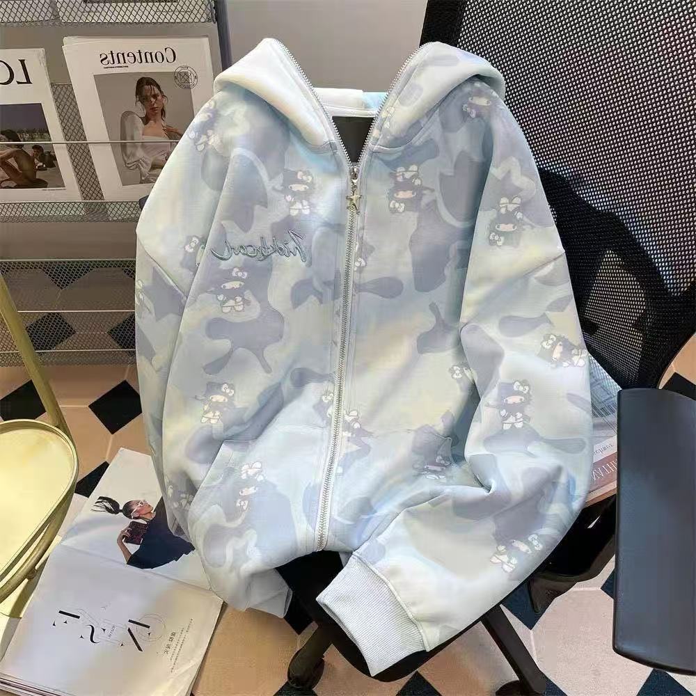 Y2K 2026新しいかわいい漫画ハローキティ迷彩フード付き - Women'S Fashion Long Coat のレビューと価格