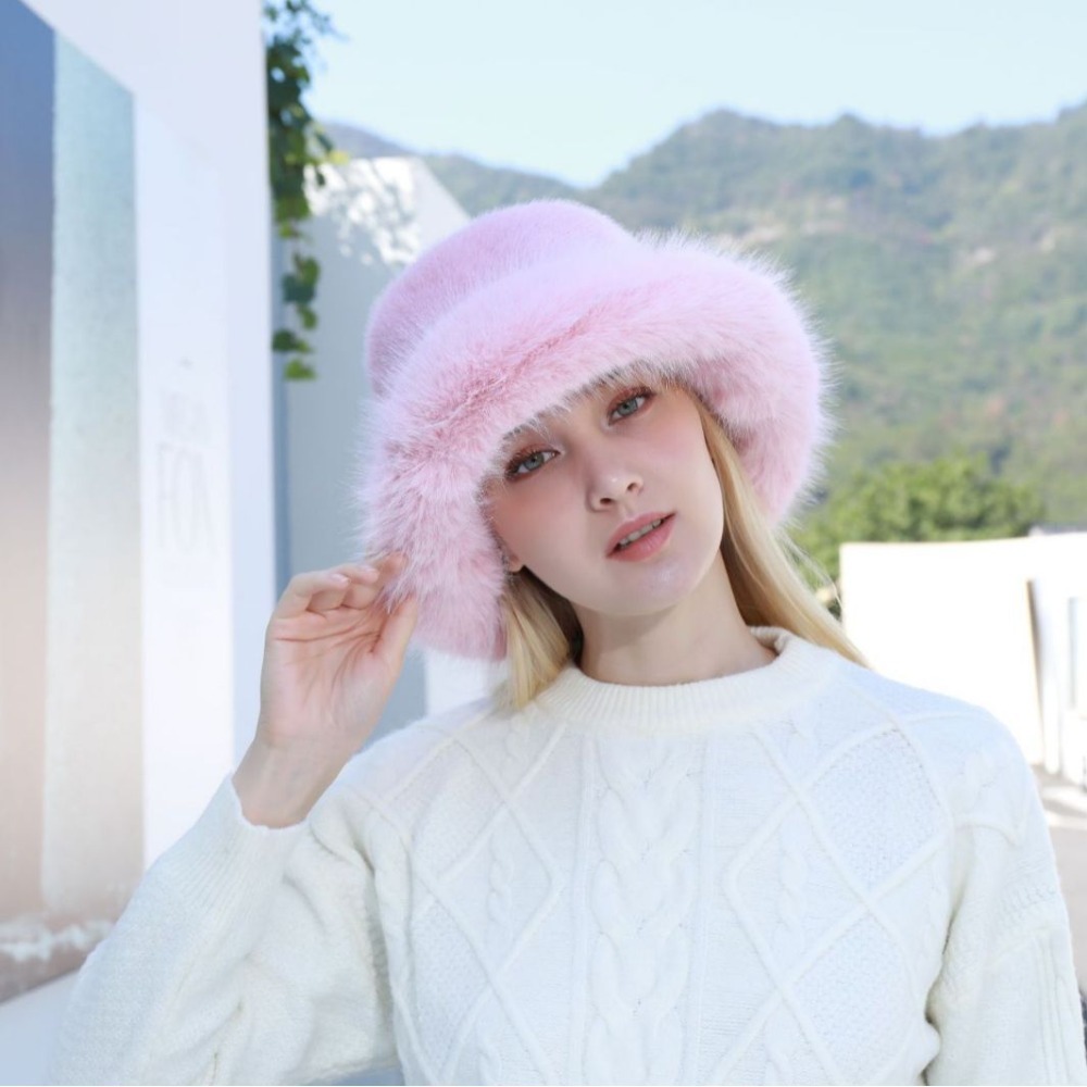 新しい暖かいふわふわの毛皮のバケットハット寒い雪の日パナマキ - Bucket Hat Women のレビューと価格