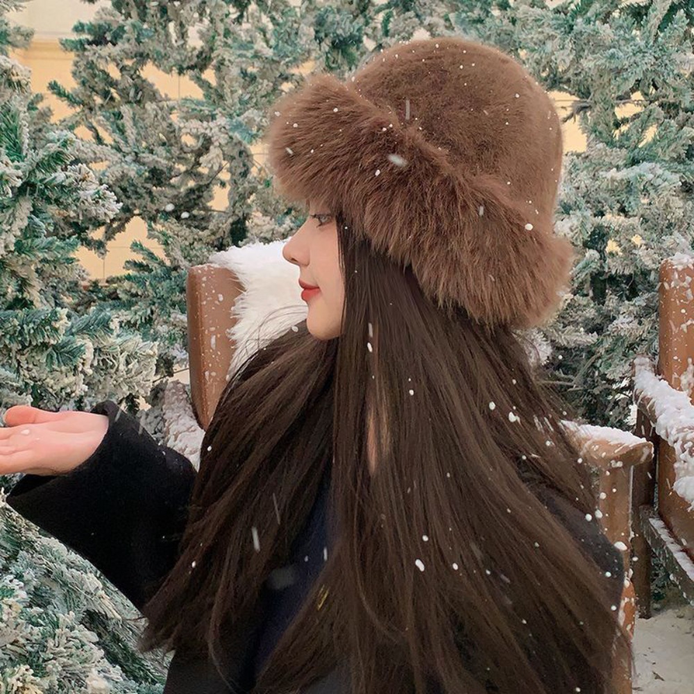 新しい暖かいふわふわの毛皮のバケットハット寒い雪の日パナマキ - Bucket Hat Women のレビューと価格