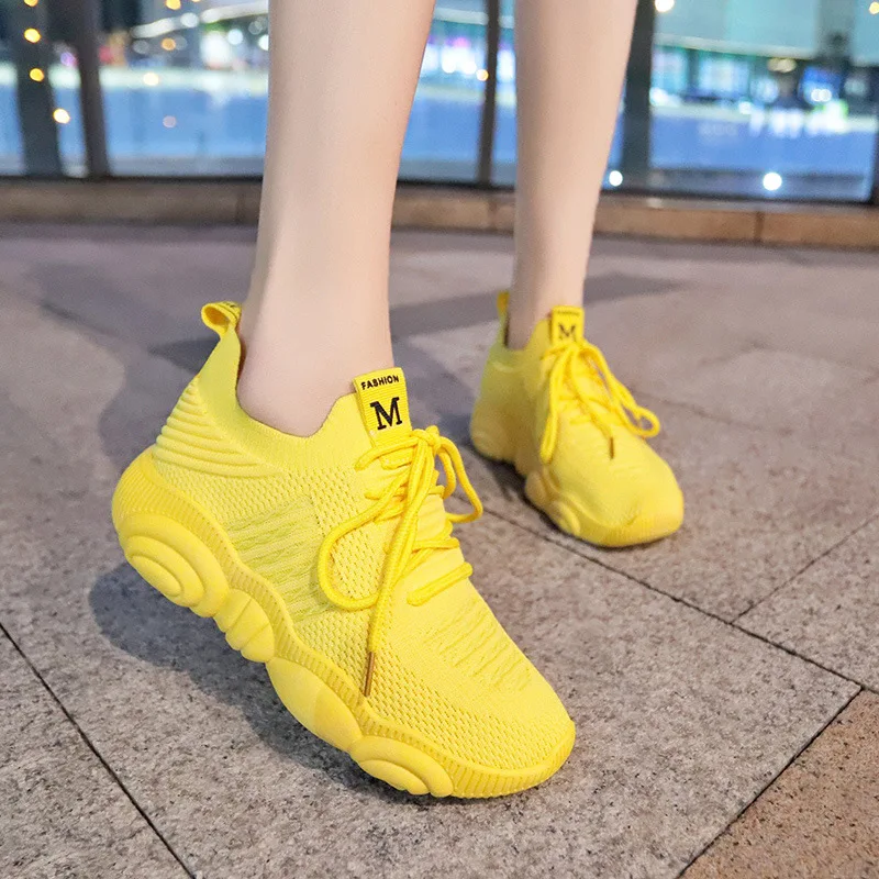 女性の通気性のあるメッシュスニーカー,ファッショナブルなスニ - Women'S Yellow Fashion Sneakers のレビューと価格