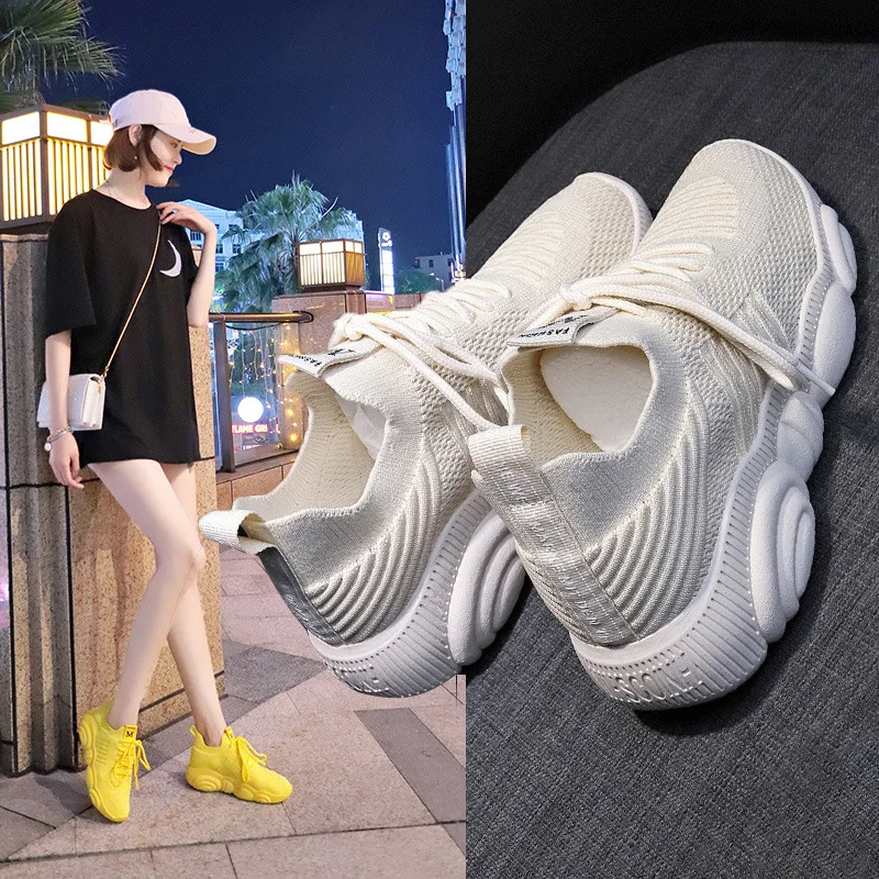 女性の通気性のあるメッシュスニーカー,ファッショナブルなスニ - Women'S Yellow Fashion Sneakers のレビューと価格