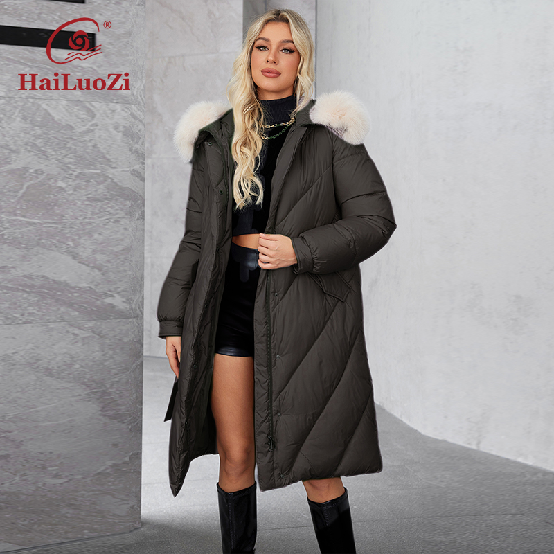 Hailuozi-女性用スラッシュポケットフード付きロングパ - Women'S Fashion Long Coat のレビューと価格