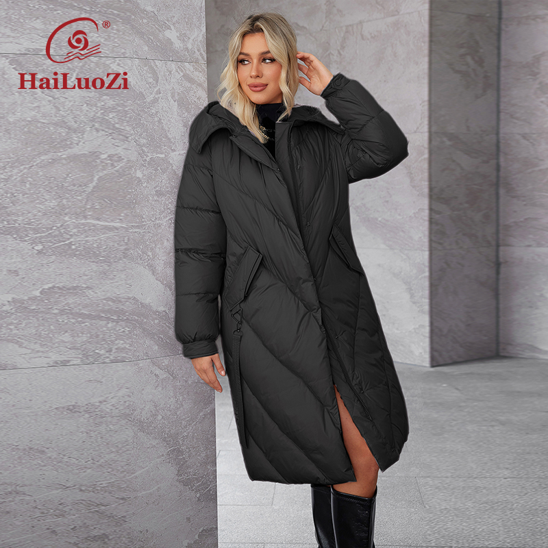 Hailuozi-女性用スラッシュポケットフード付きロングパ - Women'S Fashion Long Coat のレビューと価格