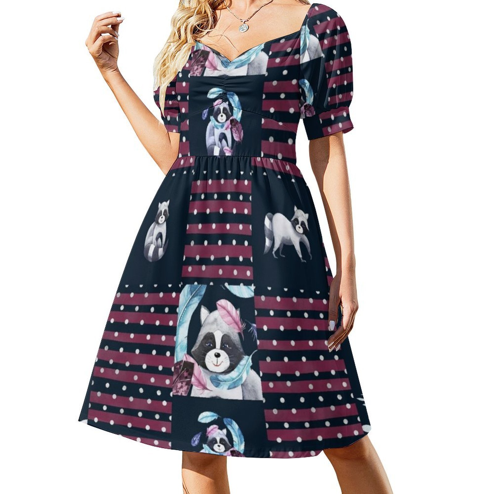 アライグマの花柄の羽の花柄スモックドレス女性のための春夏カジ - Smocked Dress Women のレビューと価格