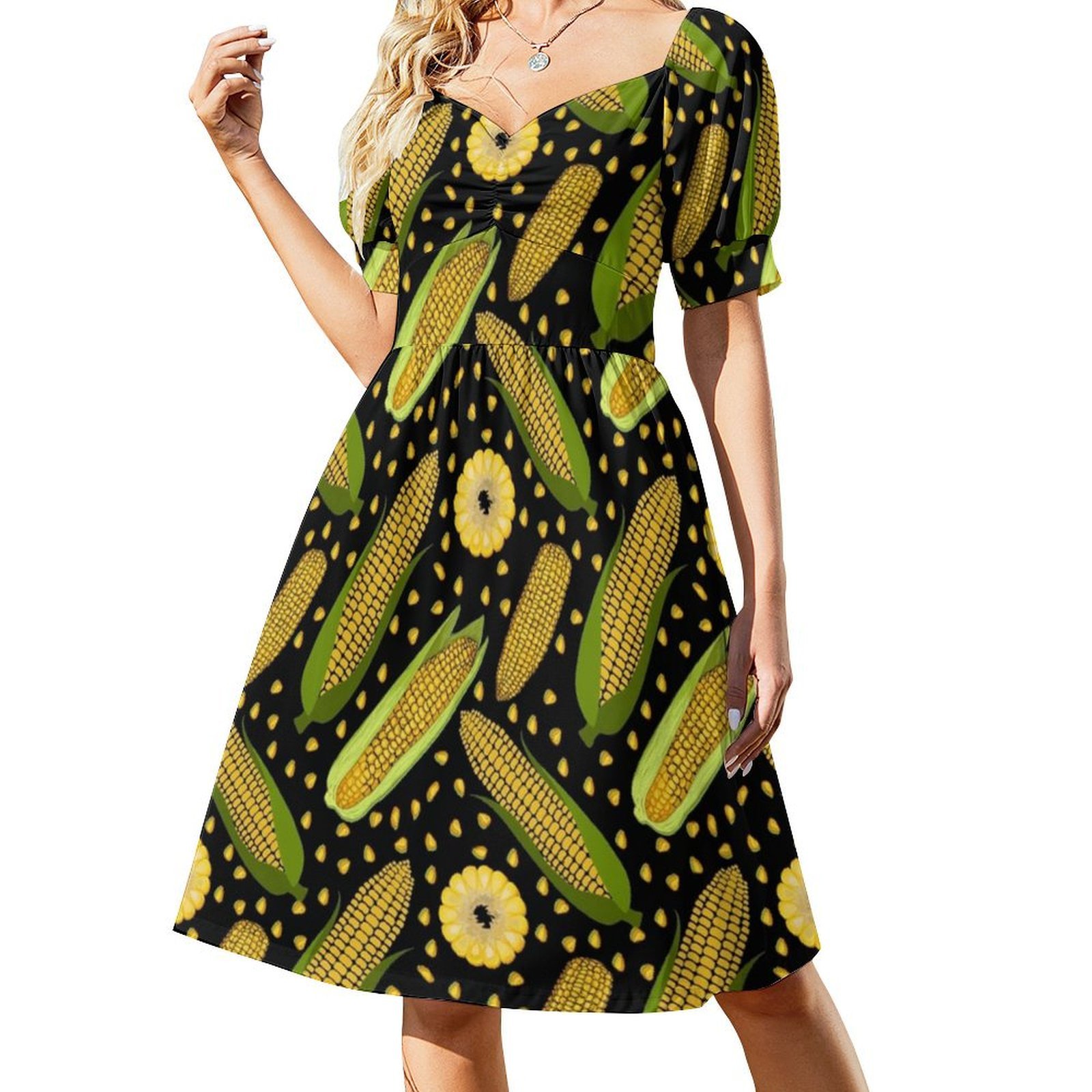 コーンパターン花柄スモックドレス女性用春夏カジュアルドレスパ - Smocked Dress Women のレビューと価格