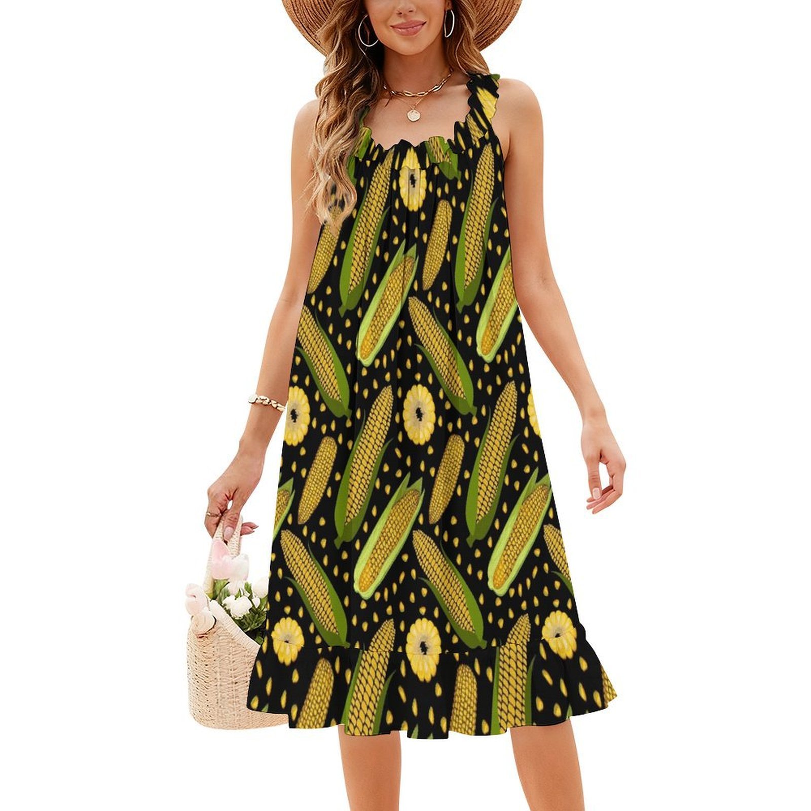 コーンパターン花柄スモックドレス女性用春夏カジュアルドレスパ - Smocked Dress Women のレビューと価格
