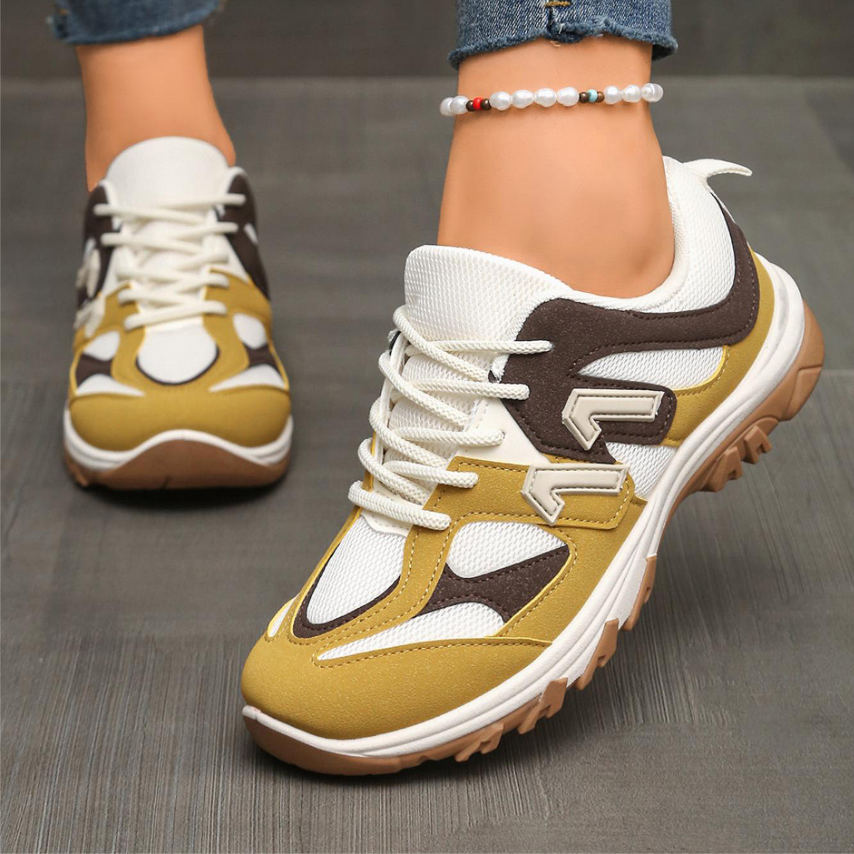 ファッション グレーイエローミックスカラー ノンスリップ ハ - Women'S Yellow Fashion Sneakers のレビューと価格