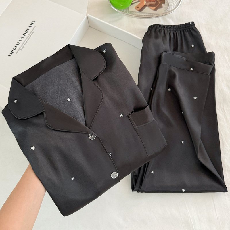 ファッショナブルなシンプルな星柄ブラックアイスシルクパジャマ - Women'S Fashion Pajamas のレビューと価格