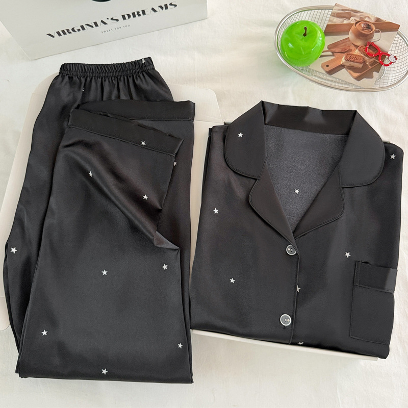 ファッショナブルなシンプルな星柄ブラックアイスシルクパジャマ - Women'S Fashion Pajamas のレビューと価格