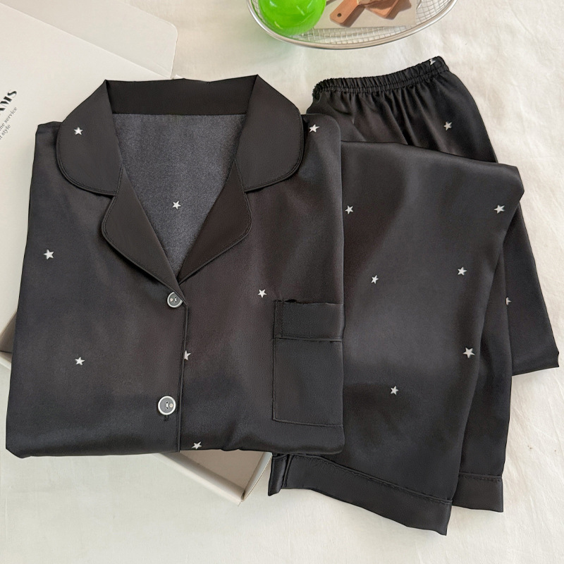 ファッショナブルなシンプルな星柄ブラックアイスシルクパジャマ - Women'S Fashion Pajamas のレビューと価格