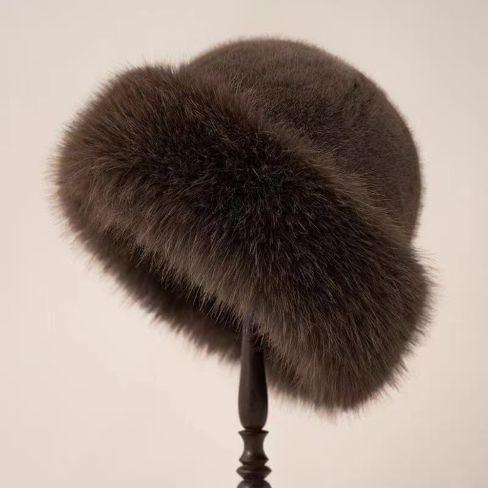 女性のためのふわふわの毛皮のバケツの帽子,厚いパナマキャップ - Bucket Hat Women のレビューと価格