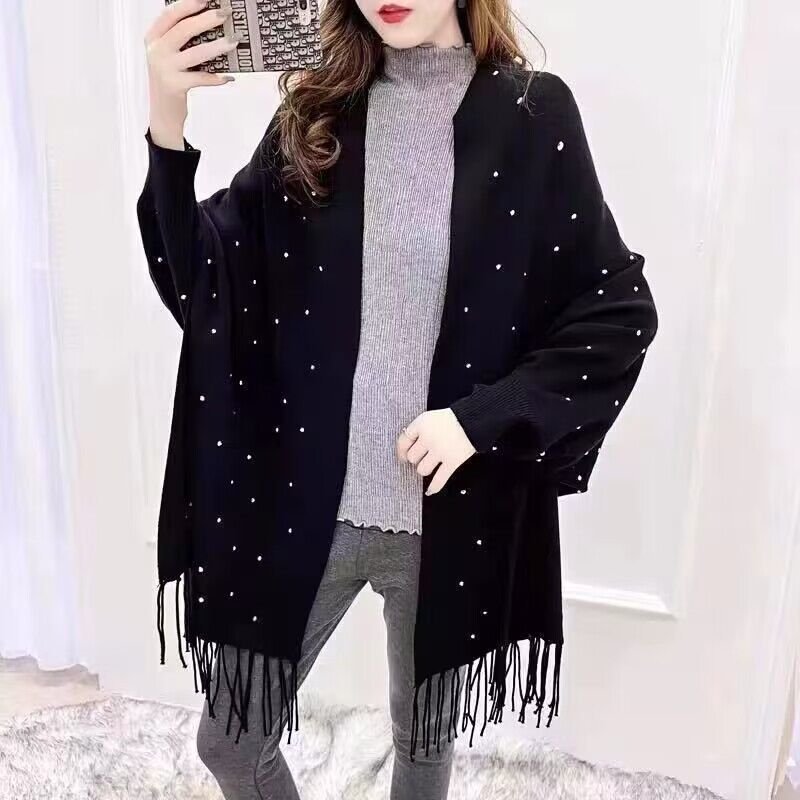 4 色 Soild マントオーバーサイズビーズクリスタル冬ニ - Women'S Fashion Long Coat のレビューと価格