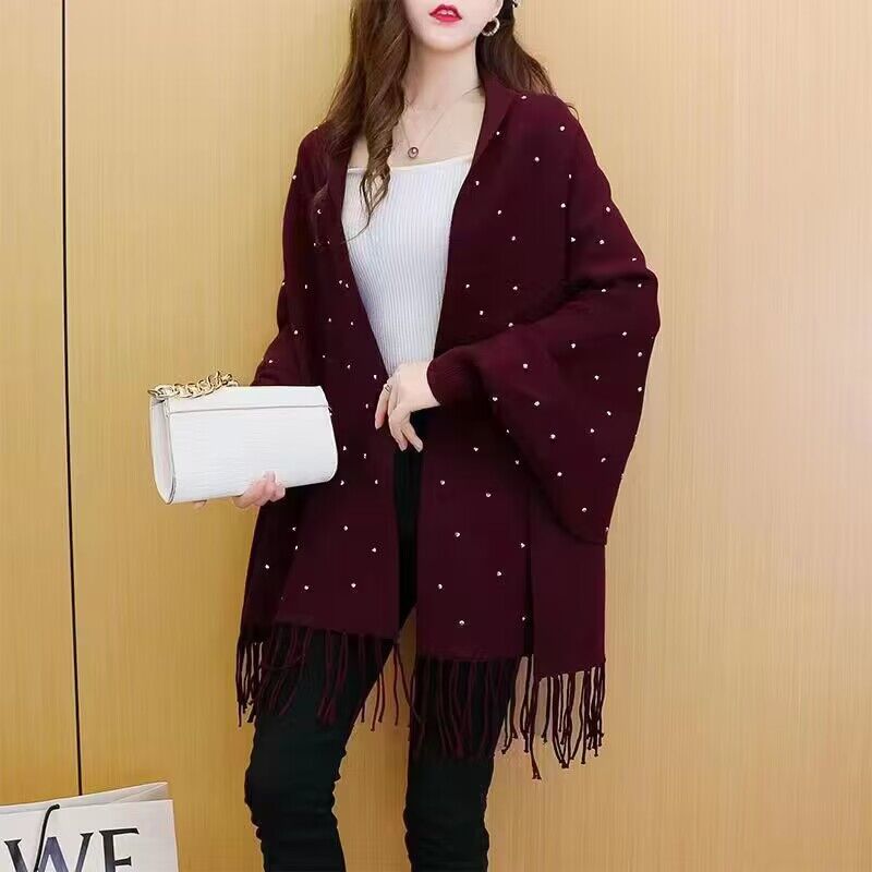 4 色 Soild マントオーバーサイズビーズクリスタル冬ニ - Women'S Fashion Long Coat のレビューと価格