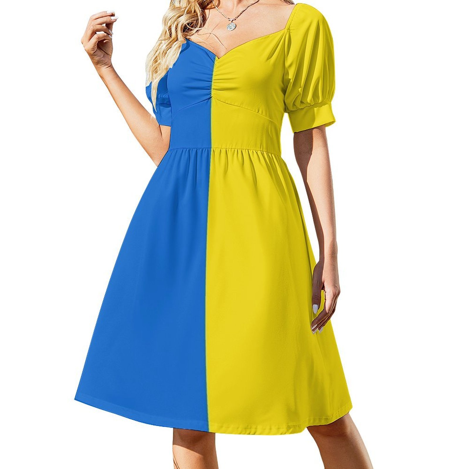 ウクライナ国旗花柄スモックドレス女性のための春夏カジュアルド - Smocked Dress Women のレビューと価格