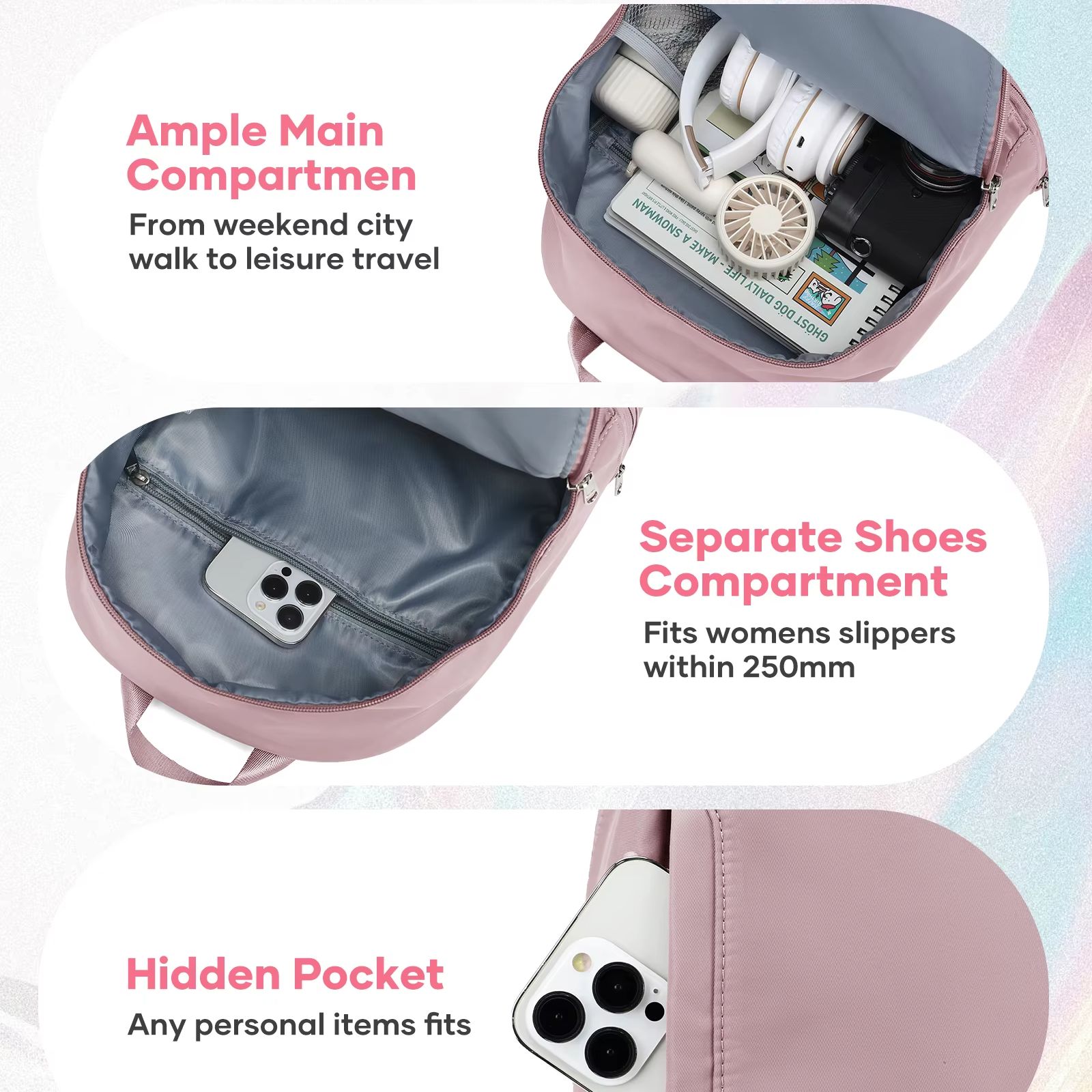 女性用バッグ、靴用コンパートメント付き小型スポーツバックパッ - Women'S Fashion Backpack のレビューと価格