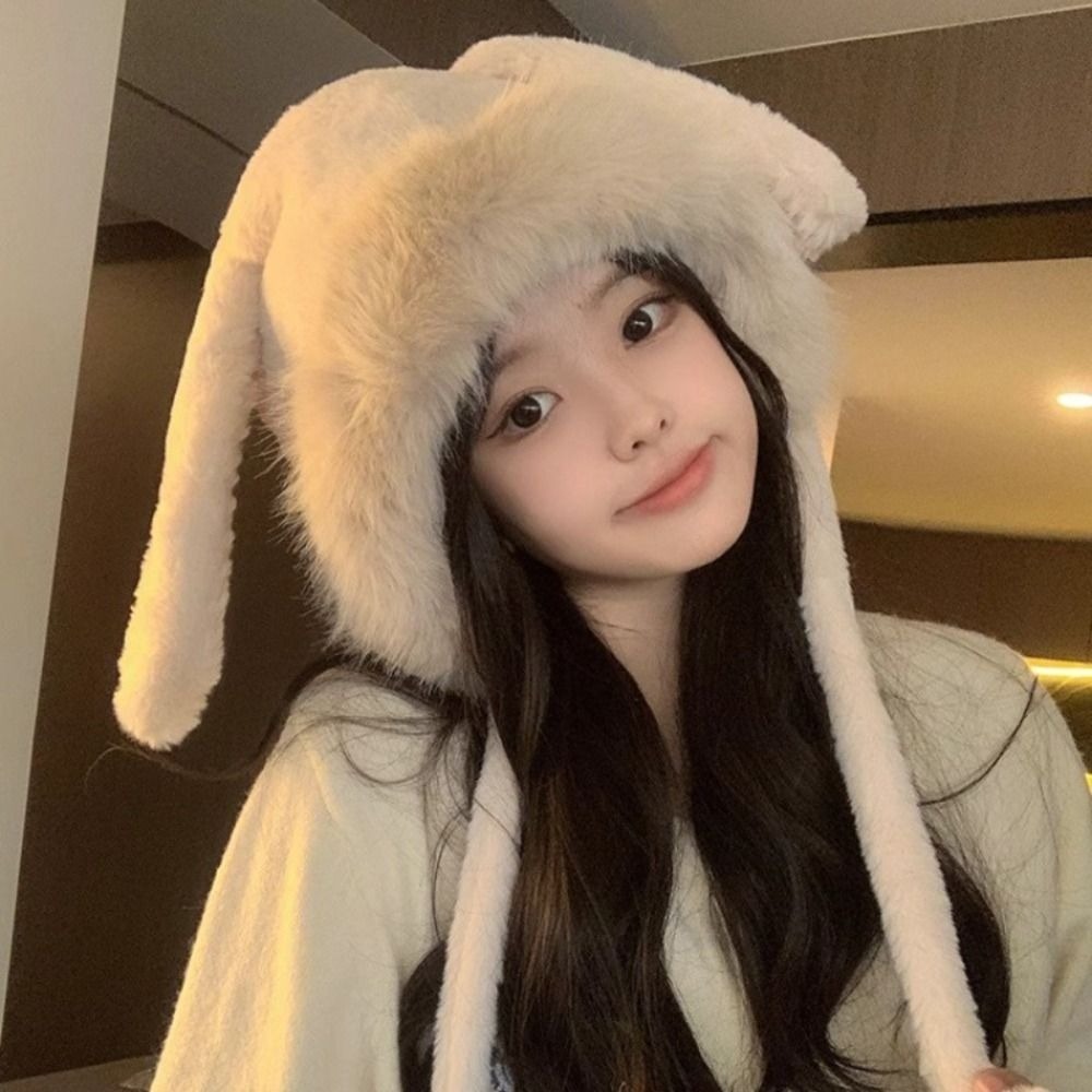新しい暖かい冬用帽子、紐付きウールのクマ耳帽子、耳保護ベルベ - Bucket Hat Women のレビューと価格