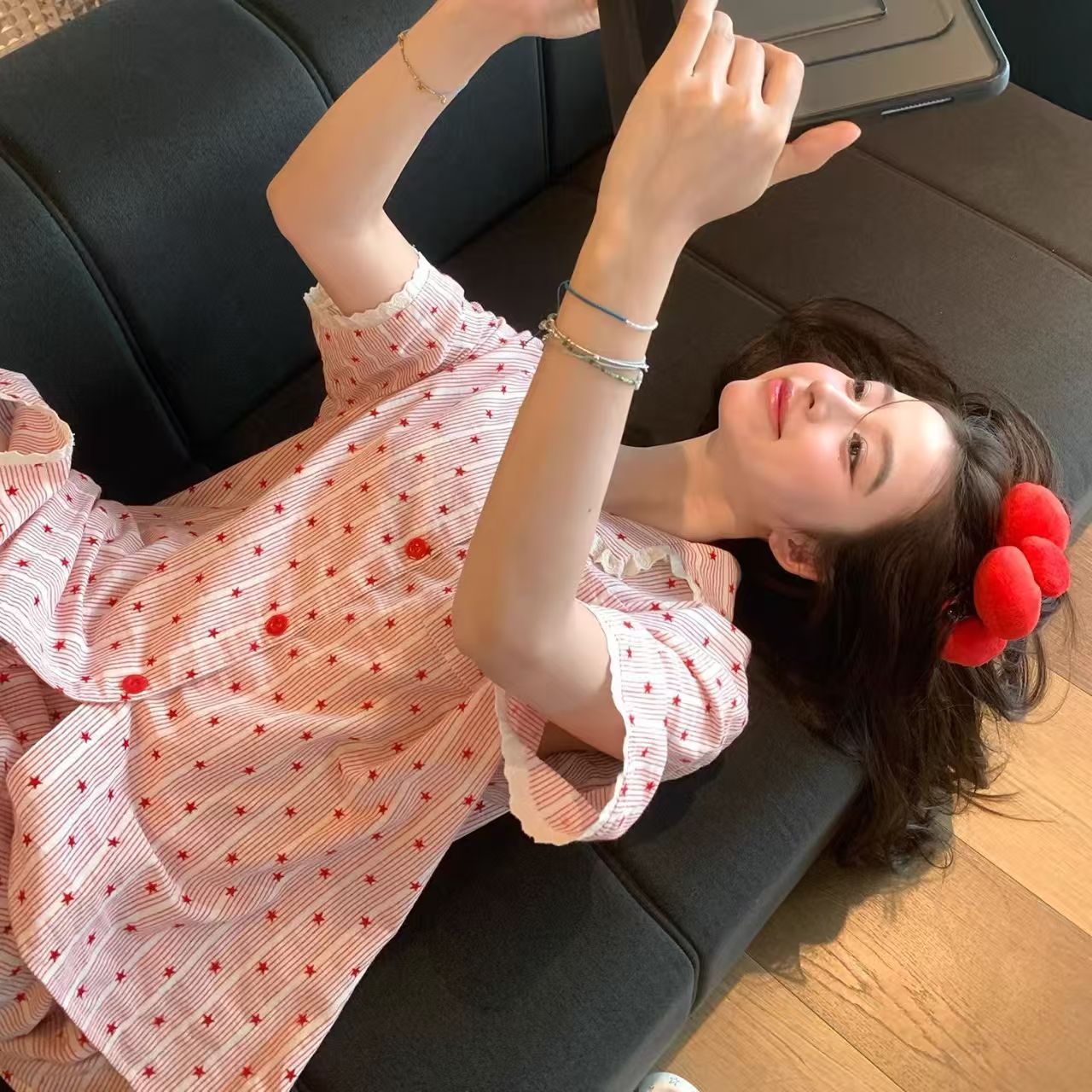 Y2K ファッションピンクストライプスタープリントパジャマセ - Women'S Fashion Pajamas のレビューと価格