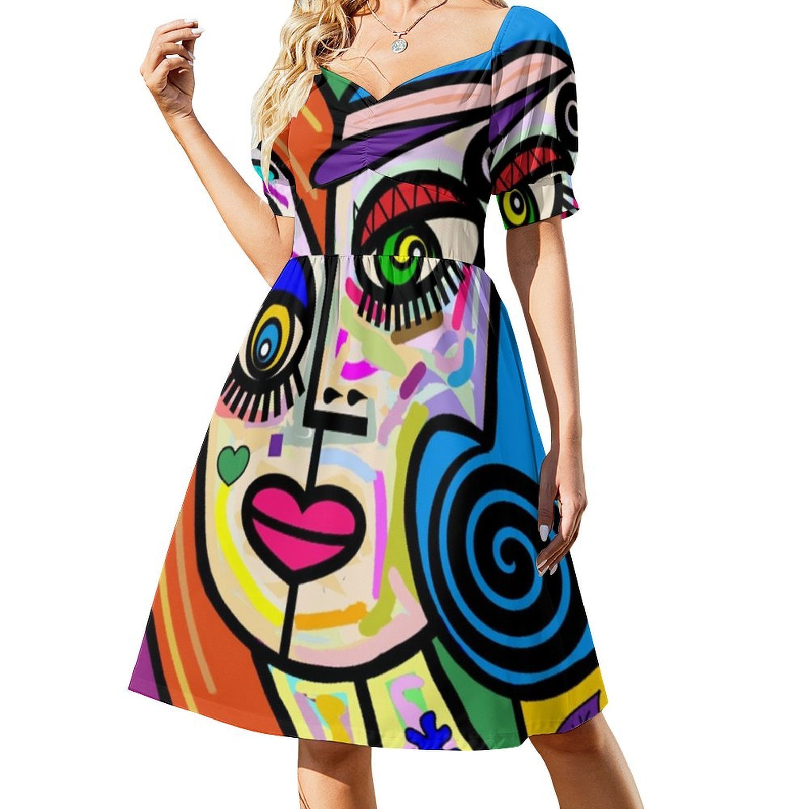 ファンキーレディース抽象フェイス No 2 花柄スモックドレ - Smocked Dress Women のレビューと価格