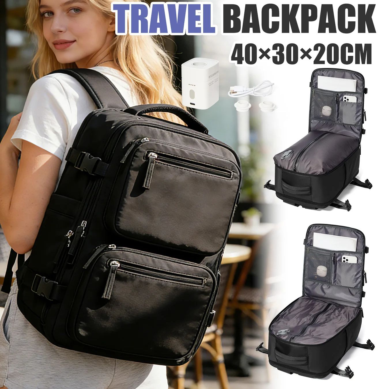 女性用バックパック ポンプ付き真空バックパック 機内持ち込み - Women'S Fashion Backpack のレビューと価格